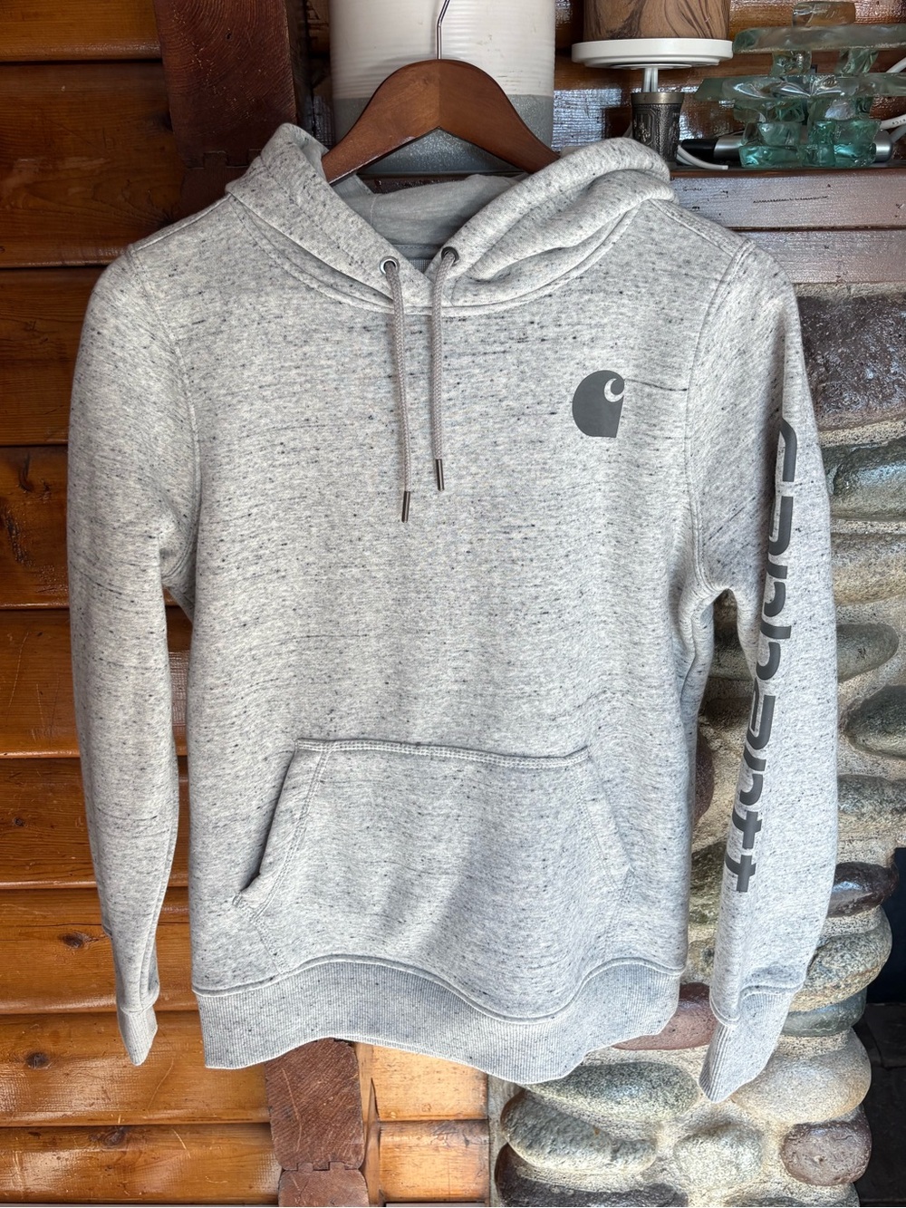 Carhartt Womenâs Relaxed Fit Logo Hoodie Grey Speckled S